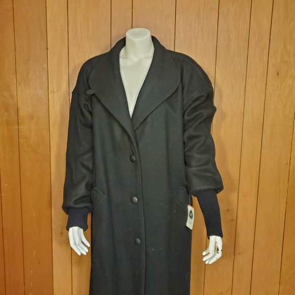 NWT Giorgio Parnucci Vintage Black Wool Trench Coat Women's Size 16 - Picture 2 of 9